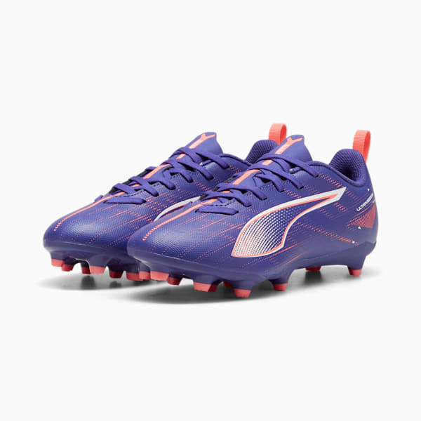 Chaussures de soccer à crampons pour terrain dur/terrain artificiel ULTRA 5 PLAY pour enfants, Lapis Lazuli-PUMA White-Sunset Glow, extralarge
